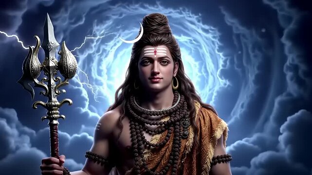 Lord Shiva with Digital Art, and Cosmic Background.