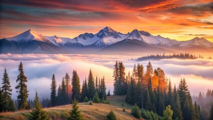Majestic Sunrise Over a Sea of Clouds and Snowy Mountain Peaks