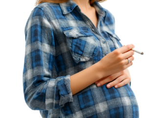 Pregnant Woman Smoking a Cigarette, Highlighting Dangerous Habits During Gestation isolated on a transparent background