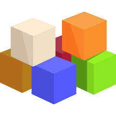 Colorful Building Blocks Stacked Together Isolated on White Background with Soft Lighting and Isometric Perspective