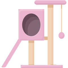 Cute Pink Cat Tree Condo Tower with Scratching Post and Dangling Ball for Feline Play and Relaxation Simple Cartoon Icon on Transparent Background
