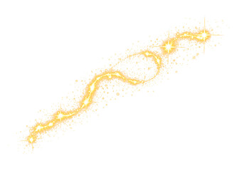 Sparkling golden wisps of magical light dance across Isolated on a transparent background