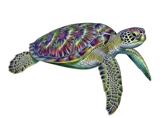 Fototapeta premium Detailed illustration of a sea turtle isolated on white background