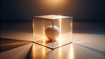 Illuminated Sphere in a Glass Cube A Study in Minimalist Form and Light