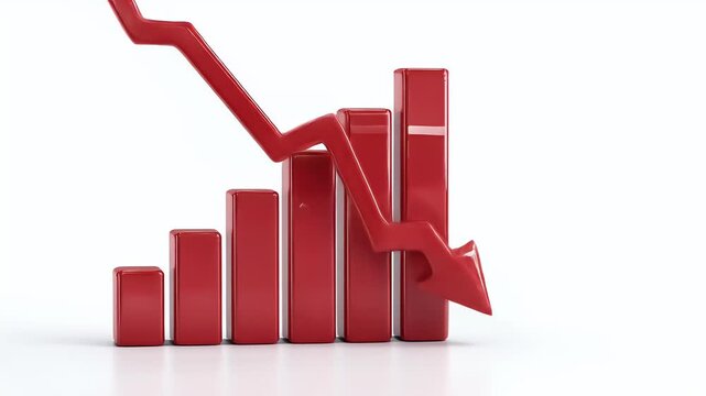 Red Bar Graph Showing Economic Downturn and Decline.