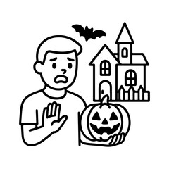 outline icon man at a scary house vector on a white background
Vector icon on a white background