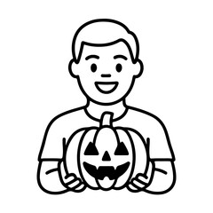 outline icon man holding a pumpkin vector on a white background
Vector icon on a white background