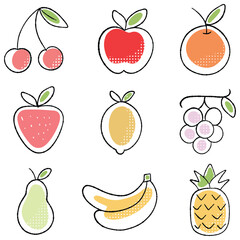 Colorful doodle fruits illustration collection set