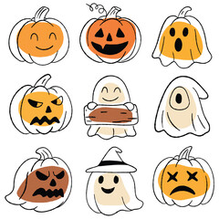 Pumpkin and ghost doodle halloween pop art