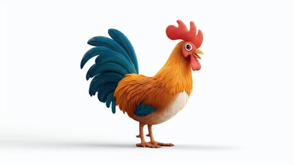Cartoon Rooster on White Background - Animated Illustration. - Powered by Adobe