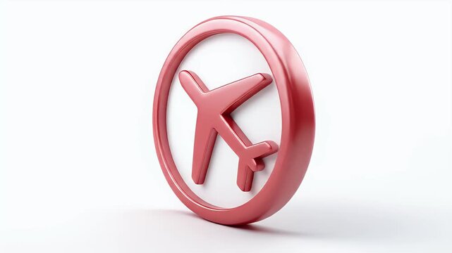 Red Airplane Icon Inside Circle, No Fly Zone Concept.