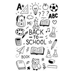 Hand drawn back to school doodle icons set