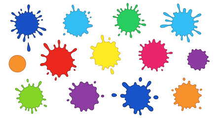 Colorful ink splashes in various colors and shapes isolated on a white background