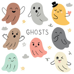Cute colorful ghosts illustration for Halloween