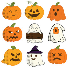 Pumpkin and ghost doodle halloween pop art