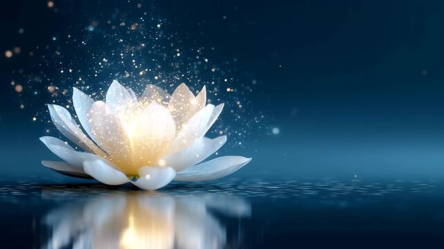 静寂に咲く睡蓮の花 ― 水面に映る幻想的な光の動画 ―