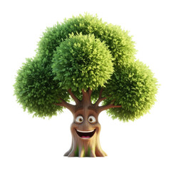 Cartoon Tree with a Cheerful Expression and Lush Green Foliage.