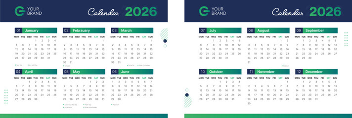 Modern Corporate 2026 Desk Calendar Template – Landscape Layout