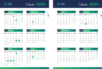 Modern Corporate 2026 Desk Calendar Template – Portrait Layout