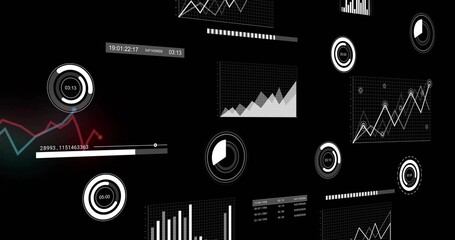 Showing data visualization cluster floating in analytics dashboard, featuring charts and gauges
