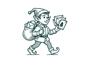 Elf hand drawn simple engraved vector illustration