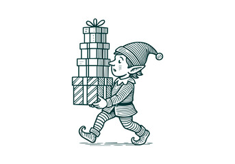 Elf hand drawn simple engraved vector illustration