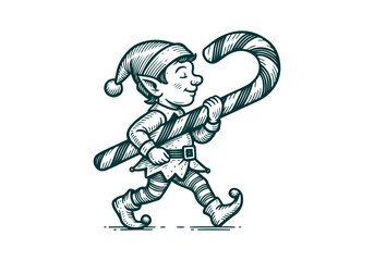 Elf hand drawn simple engraved vector illustration