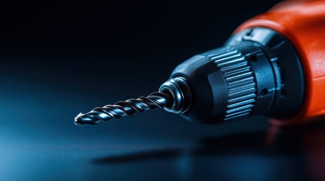 Close-up red electric drill bit on dark background