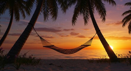 Tropical sunset beach hammock