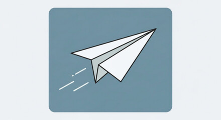 Paper airplane icon on blue background for sending messages, email marketing, and travel