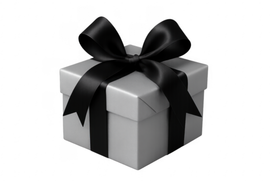 White gift box with black ribbon and bow - Powered by Adobe
