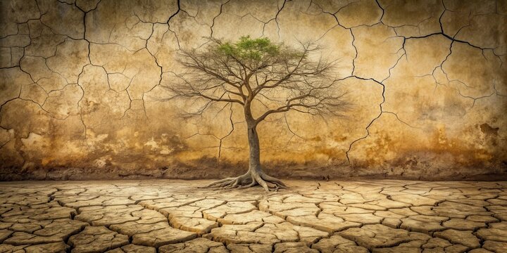 Resilient Life Against a Crumbling Wall of Dried Earth and Parched Land