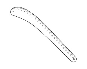 Drafting tool: Flexible curve ruler for engineering, drawing and design, white background.