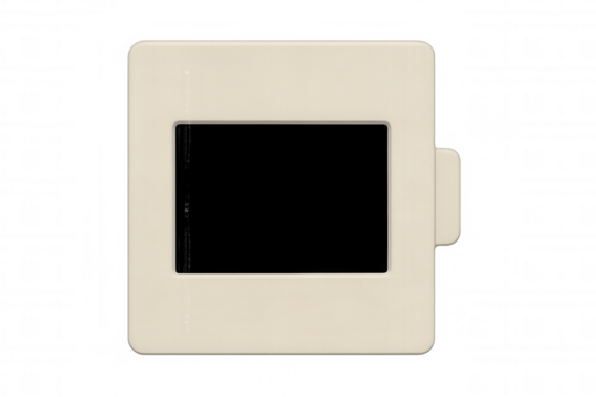 Vintage slide mount with blank black space for image insertion, retro film projection frame on transparent background