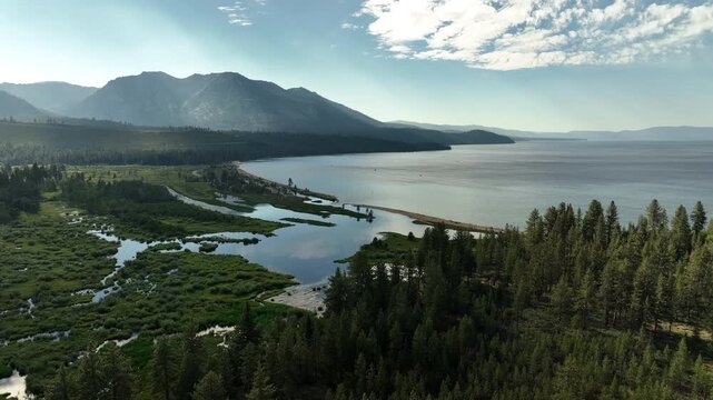 Lake Tahoe Aerial Shot Taylor Creek Orbit R California USA