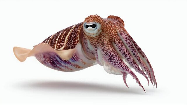 Cuttlefish on White Background - Marine Animal Portrait.