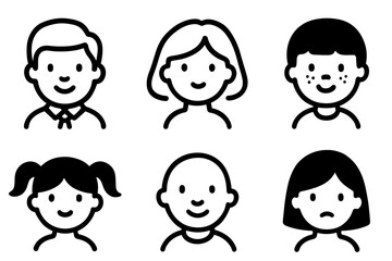 Illustrations of diverse children with various expressions and features  