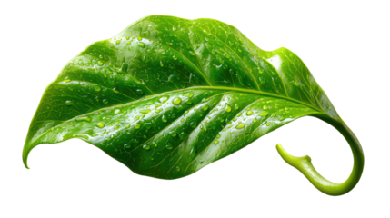 Leaf's Embrace: a Vibrant portrayal of nature's delicate architecture, a solitary leaf glistens with subtle water droplets, evoking a sense of calm and natural purity.