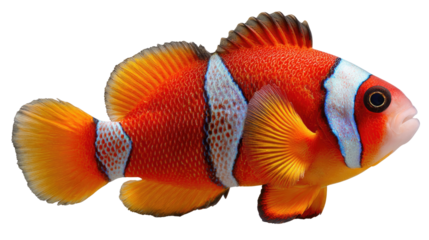 Vibrant Clownfish: A stunning clownfish with bold orange and white stripes, swimming gracefully, a vibrant aquatic life form.