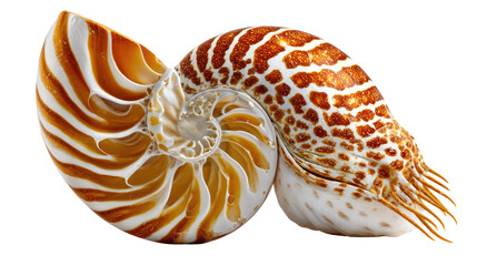 Nautilus Shell: A detailed close-up reveals the exquisite spiral design and intricate patterns of a nautilus shell, showcasing nature's artistry in perfect detail.