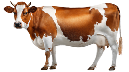 Dairy Cow's Portrait: A regal dairy cow stands poised, exhibiting a striking coat pattern and poised stance, perfectly capturing the essence of pastoral serenity and natural beauty.