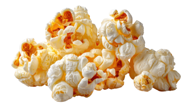 Popcorn Clusters: Close-up of fluffy, golden popcorn kernels, offering a tempting treat for movie nights and snack time.