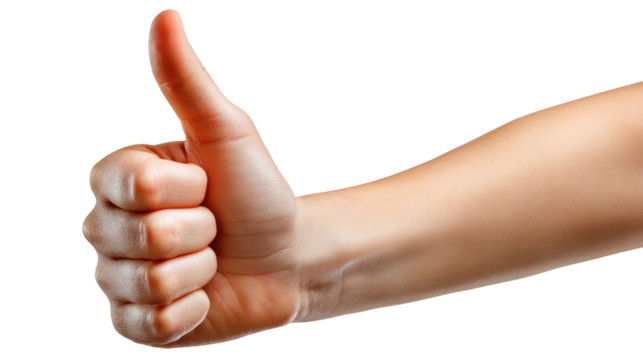 Thumbs Up Gesture: Close-up shot of a hand making a thumbs up gesture, conveying approval, agreement, and positive feedback. A symbol of affirmation and support.