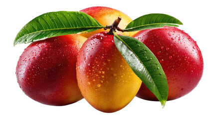 Luscious Mangoes: A vibrant arrangement of ripe mangoes, showcasing their juicy flesh and refreshing leaves, evoke the essence of tropical paradise.