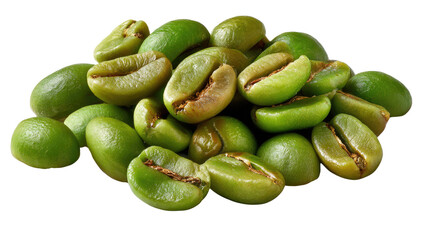 Fresh Unroasted Coffee Beans: A close-up shot of a pile of raw, green coffee beans, showcasing the natural beauty and texture of this essential ingredient, ready for roasting and brewing.