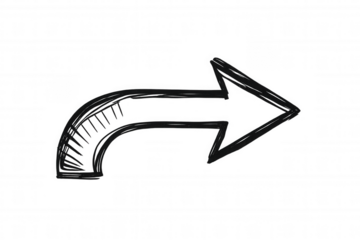 Hand drawing arrow pointing right, depicting direction, share, next, forward, or reply symbol with transparent background