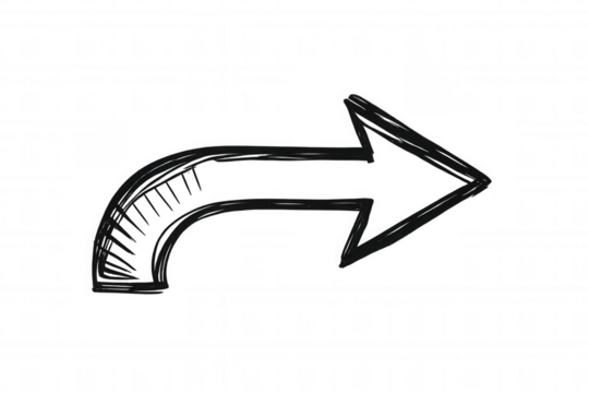 Hand drawing arrow pointing right, depicting direction, share, next, forward, or reply symbol with transparent background