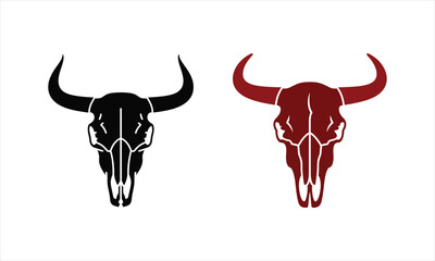 Two bull skulls illustration in black and burgundy color design