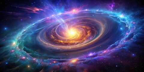 Obraz premium Cosmic Vortex A Celestial Swirl of Radiant Energy and Nebulous Clouds in a Vibrant Universe