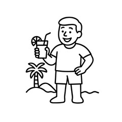 outline icon man on the beach with a cocktail vector on a white background
Vector icon on a white background